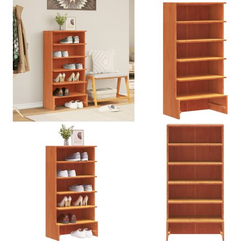 Mueble zapatero madera maciza de pino marrón cera 52x30x104 cm - Madera maciza - Pino