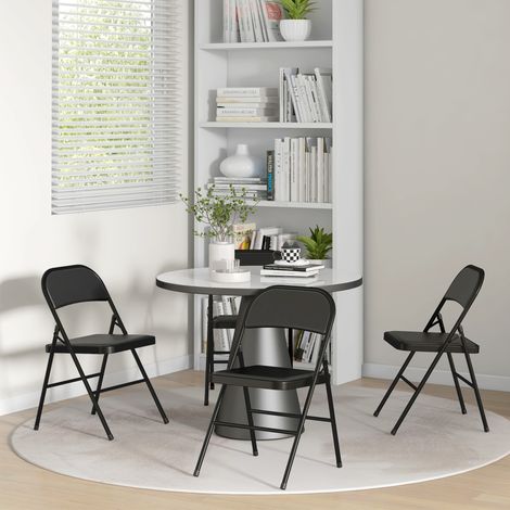 Set di 4 sedie pieghevoli, sedie da ufficio portatili, gambe in metallo, sedia pieghevole per ufficio, reception, sala d'attesa, similpelle, nera