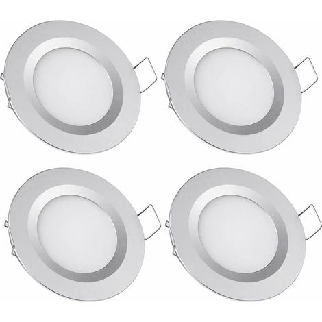 Jusch – Lot de 4 spots LED encastrables 12V – Trou 58-65mm – 3W 6400K blanc froid – Aluminium ultra mince pour camping-car et bateau