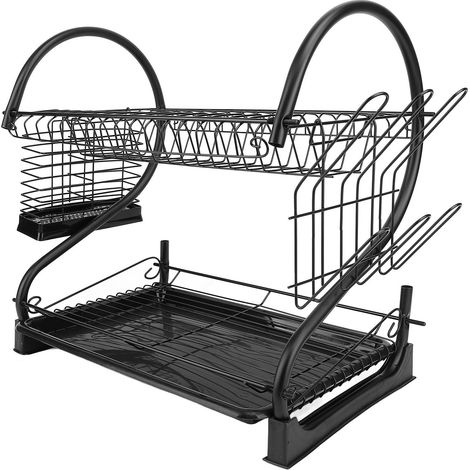 Égouttoir à vaisselle 2 niveaux en fer gain de place grand volume séchoir rangements cuisine comptoir 33 accessoires (1/5)
