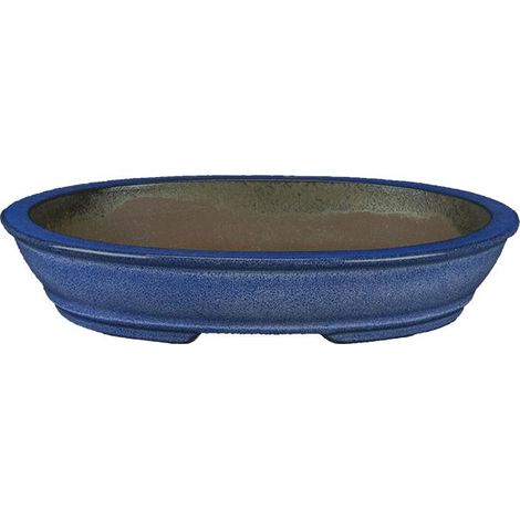 Vaso per bonsai ovale in gres smaltato blu 22,5x16,5x3,5 cm - YP61