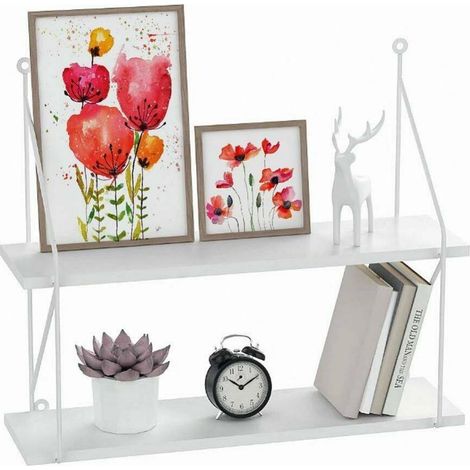 TrAdE Shop Traesio - Libreria Mensole Scaffale Parete Design Moderna Legno Metallo 2 Ripiani Bianco - (1/5)