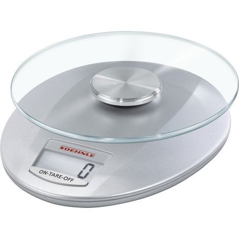 Soehnle Küchenwaage Roma mit 5 kg Tragkraft und 1-g-Wiegepräzision, Küchenwaage digital mit praktischer Zuwiegefunktion (TARA),Waage für die Küche mit LCD-Anzeige und Abschaltautomatik, silber (1/2)
