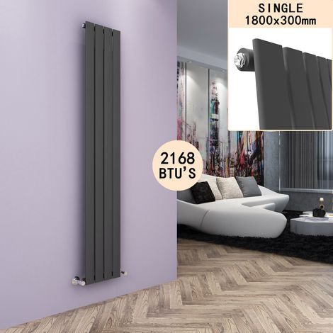 ELEGANT 1800 x 300 mm Anthracite Modern Tall Bar Radiator Single Flat Panel Designer Bathroom Radiator + Chrome Thermostatic Radiator Valves (1/5)