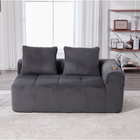 Sofa 2 posti in velluto a coste grigio scuro 158 cm con tasche laterali e portabicchieri (1/5)