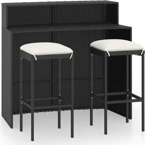 Set Bar da Giardino 3 pz con Cuscini Nero vidaXL (1/5)