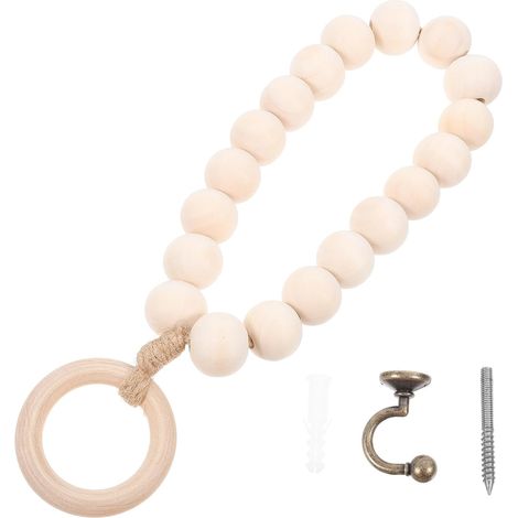 Porte-Serviettes Mural en Bois Perles Rondes, Anneau Lisse et Sécurisé pour Salle de Bain Cuisine, Support Pratique pour Serviettes de Toilette (1/5)