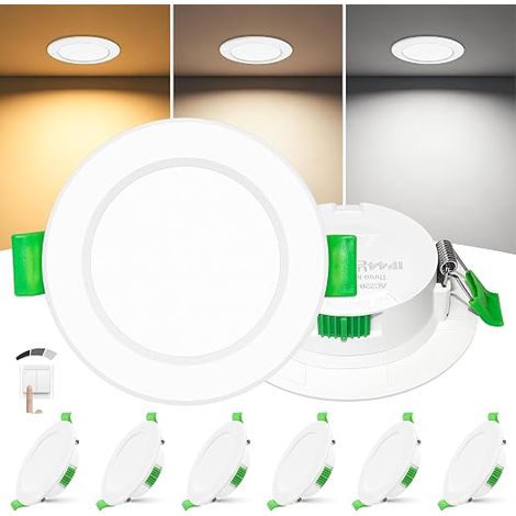 Spot LED Encastrable Plat 25mm 6W Spots de Plafond Dimmable Sans Variateur 2700K 4000K 6000K IP44 Spot Salle de Bain Découpe Ø58-68mm 230V Blanc (1/5)