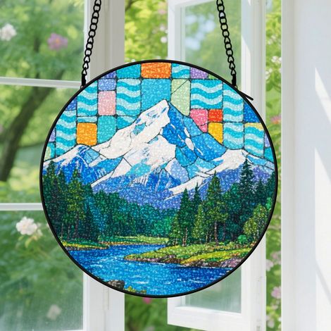 Suspension en vitrail - Attrape-soleil élégant coloré minimaliste, décoration maison unique, cadeau Anniversaire pour femme, homme, amie 30 cm (1/5)