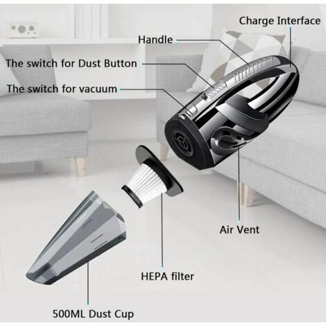Aspirateur à Main sans Fil Puissant Portable 120W 2200mAh avec Fonction Huimide & Sèche Filtre HEPA Lavable et 5 Buses Rechargeable pour Maison,Table, Bureau, Voiture (1/4)