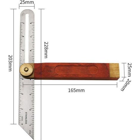 Jauge D'Angle En T Coulissante - Double Échelle - Verrouillage Mécanique - Pour Travail Du Bois - 1 Pièce (1/5)