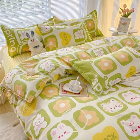 Lot de 4 pièces literie coton brossé épaissi, style simple, respirant et doux pour la peau, housse de couette et draps (1/5)