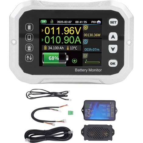 Monitor intelligente per batterie da 100 A, con schermo a colori, shunt, misuratore di Coulomb per camper, tensione, corrente, capacità di potenza. (1/5)