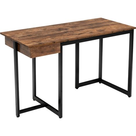 Bureau d'ordinateur 120 x 55 x 75 cm avec tiroir profond et repose-pieds réglables style moderne en métal café