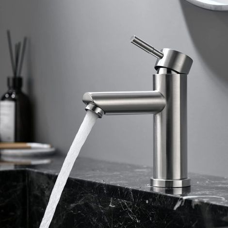 Robinet Salle Bain, Monocommande Mitigeur Lavabo en Acier Inoxydable 304, Design Moderne de Mitigeur Salle de Bain avec PEX Tuyau, Robinet Lavabo Chaude et Froide Réglable.