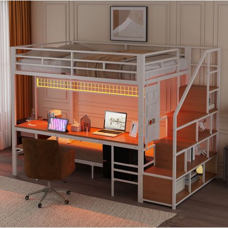 lit mezzanine adulte rangement 140x200 métal blanc HAVRYA (1/5)