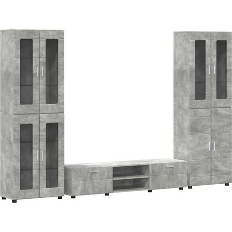 Ensemble meuble TV FLORIN Gris béton Bois d'ingénierie (1/5)
