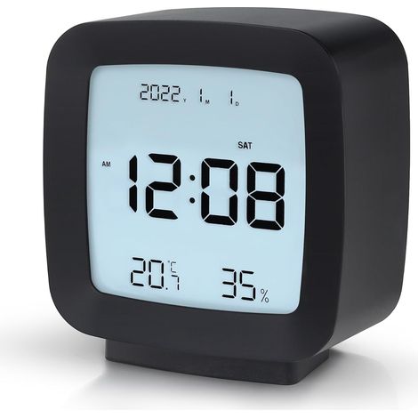 Lntyq Tragbarer, batteriebetriebener digitaler LCD-Wecker mit Temperaturanzeige, Kalender, Hintergrundbeleuchtung und Schlummerfunktion. Ideal für Reisen, Schlafzimmer und Büro. Farbe: Schwarz. (1/5)