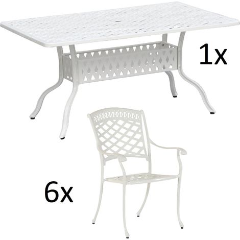 Inko 7-teilige Sitzgruppe Alu-Guss weiß Tisch 150x97x74 cm cm mit 6 Sesseln Tisch 150x97 cm mit 6x Sessel Urban (1/2)