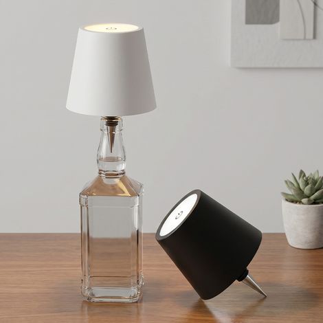 lampe led pour bouteille rechargeable tactile variateur continu abat jour plastique blanc veilleuse déplacement libre éclairage décoratif pour table restaurant chevet (1/3)