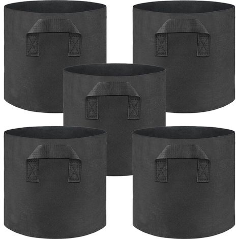 Bolsas de plantación de lona de polipropileno transpirable con asas – 20 cm x 10 cm x 8 cm – Negras – 5 unidades (1/5)