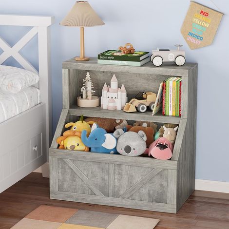 Bibliothèque Enfant sur Pied, Meuble de Rangement, 80x42x81 cm, Gris (1/5)