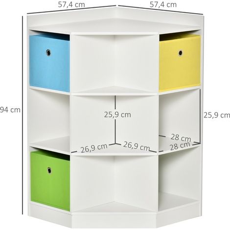 Scaffale angolare portaoggetti per bambini con 3 scatole, 9 scomparti, bianco DESVIAE (1/5)