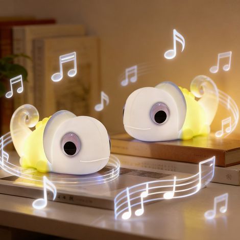 Lot de 2 veilleuses caméléon LED pour enfants, avec effets sonores naturels, 3 niveaux de luminosité, lumière douce en silicone (1/5)