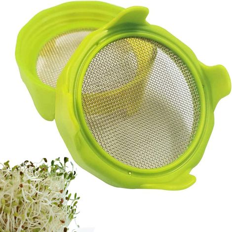 Couvercles germoirs, couvercles en plastique avec grille en acier inoxydable pour bocaux Mason à large ouverture, kit de germination avec support et bac à eau pour faire germer des haricots, des grain (1/5)