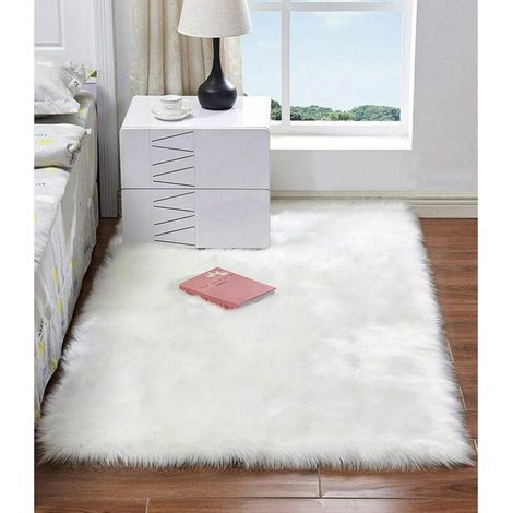 Ahlsen Alfombra blanca súper suave para decoración del hogar, alfombra para habitación de niños, dormitorio, sala de estar (blanco, 40x60cm) (1/2)