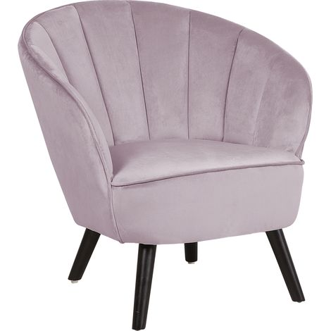 Sillón tapizado en tela de terciopelo rosa silla decorativa con respaldo glam forma de concha Dala (1/5)