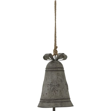 Rustic Hanging Bell Bauble with Bow - Metal - L10 x W10 x H18 cm - White