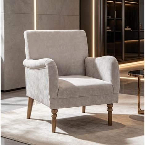 Poltrona a 1 posto grigia con schienale alto e gambe in legno, 70 x 75 x 88 cm (1/5)