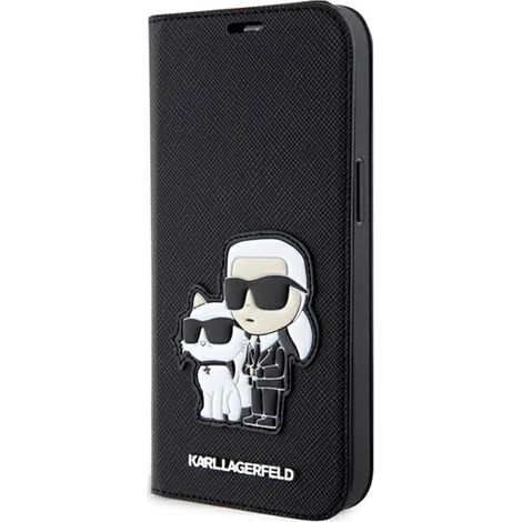 Custodia per iPhone 14 Pro Karl Lagerfeld Booktype NFT Saffiano Karl & Choupette (Nero) (1/5)