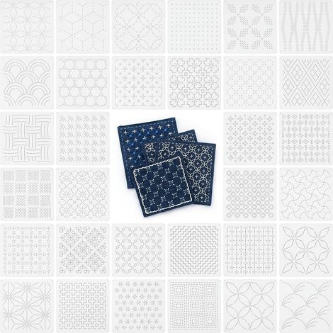 Lot de 32 Sashiko Pochoirs pour Peinture pour Kit de Broderie Artisanat DIY (1/5)
