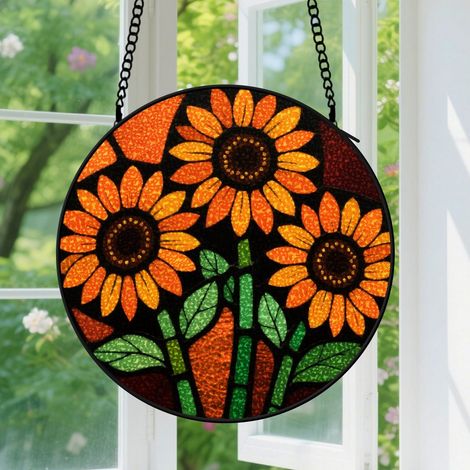 9cm Suspension en vitrail, attrape-soleil coloré unique en verre élégant, décoration maison intérieure, cadeau Noël, Anniversaire pour femme, homme
