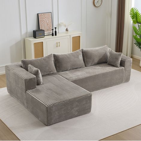 Divano modulare angolare grigio in velluto a coste, L versatile in 2 pezzi e comfort profondo,279x179x83 cm (1/5)
