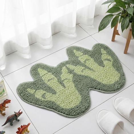 Tapis de Bain Vert Aqua antidérapant Lavable, Empreintes de Dinosaure, Doux et Absorbant, pour garçon, Salle de Bain, Douche, 60 x 40 cm (1/5)