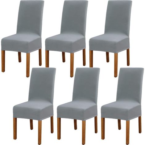 6 Pièces Housse de Chaise Salle à Manger Élastique, Gris Argent (1/5)