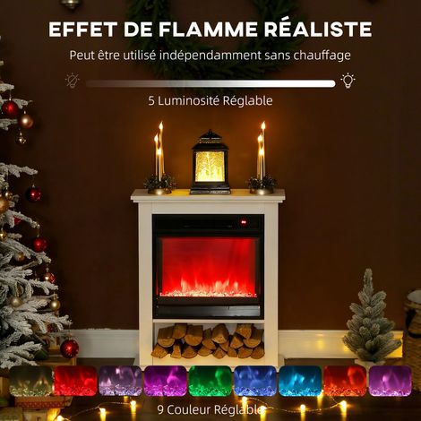 Cheminée Électrique Décorative 1800W Blanche 62,5x72,5cm Effet Flamme 9 Couleurs Thermostat Télécommande Silencieuse (1/5)
