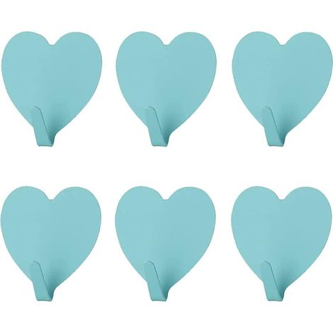 Set mit 6 dekorativen, herzförmigen Wandhaken (blau), starke Klebehaken aus Edelstahl für Zuhause, Küche und Badezimmer (1/5)