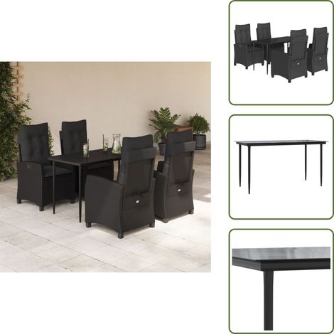 Cuscini da giardino - vidaXL Set da Pranzo da Giardino 5 pz Nero con Cuscini in Polyrattan - Poltrone da giardino