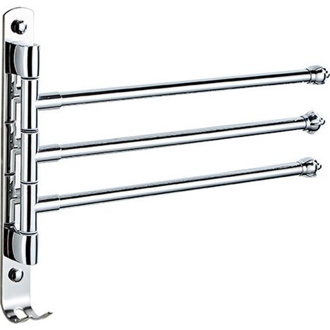 Porte-Serviette Pivotant - Acier Inoxydable - 3 Bras Rotatifs 180° - Avec Crochet et Capuchon Antidérapant - Salle De Bain Cuisine - 1 Pièce (1/5)