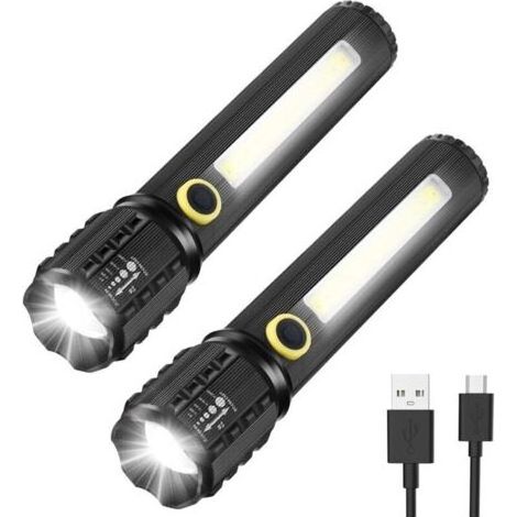 LED-Taschenlampe, 2er-Pack, verstellbare und zoombare helle Taschenlampe, wiederaufladbare LED-Notfalltaschenlampe, 14 cm (1/4)