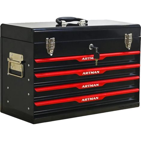 Caja de herramientas, cerraduras metálicas seguras, diseño compacto, color negro. (1/2)