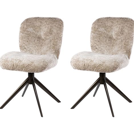 Lot de 2 chaises 48x60x84 cm en tissu bouclette sable et bronze - TIDEA (1/5)