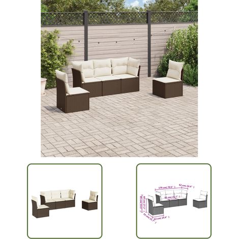The Living Store 5-tlg. Garten-Sofagarnitur mit Kissen Braun Poly Rattan - Gartensorte - Gartenmöbelset - Lounge Set - Outdoor Möbel - Rattan Sofa (1/3)
