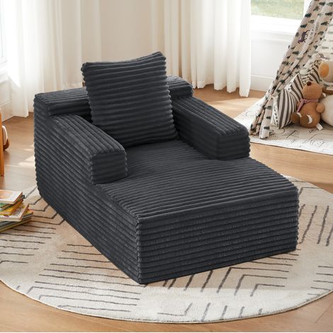 Chaiselongue dunkelgrau aus Cord mit Schlaffunktion und Polsterung aus hochdichtem Schaumstoff (1/5)