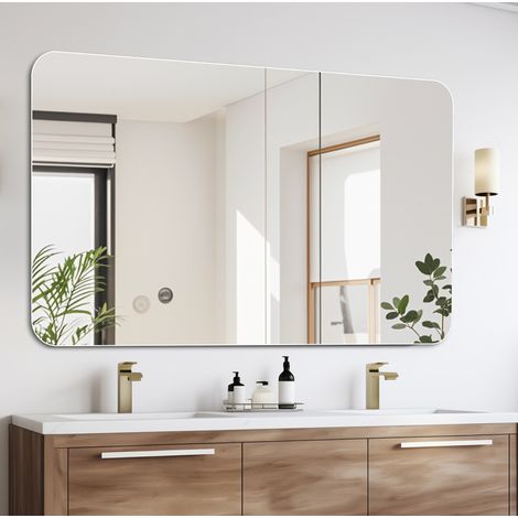 Miroir de salle de bain 100 x 60 cm en verre, sans cadre, horizontal/vertical HAVRYA (1/5)