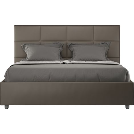 Lit double capitonné 160x200 cm simili cuir cappuccino Mira-Option Avec sommier et sans coffre (1/5)
